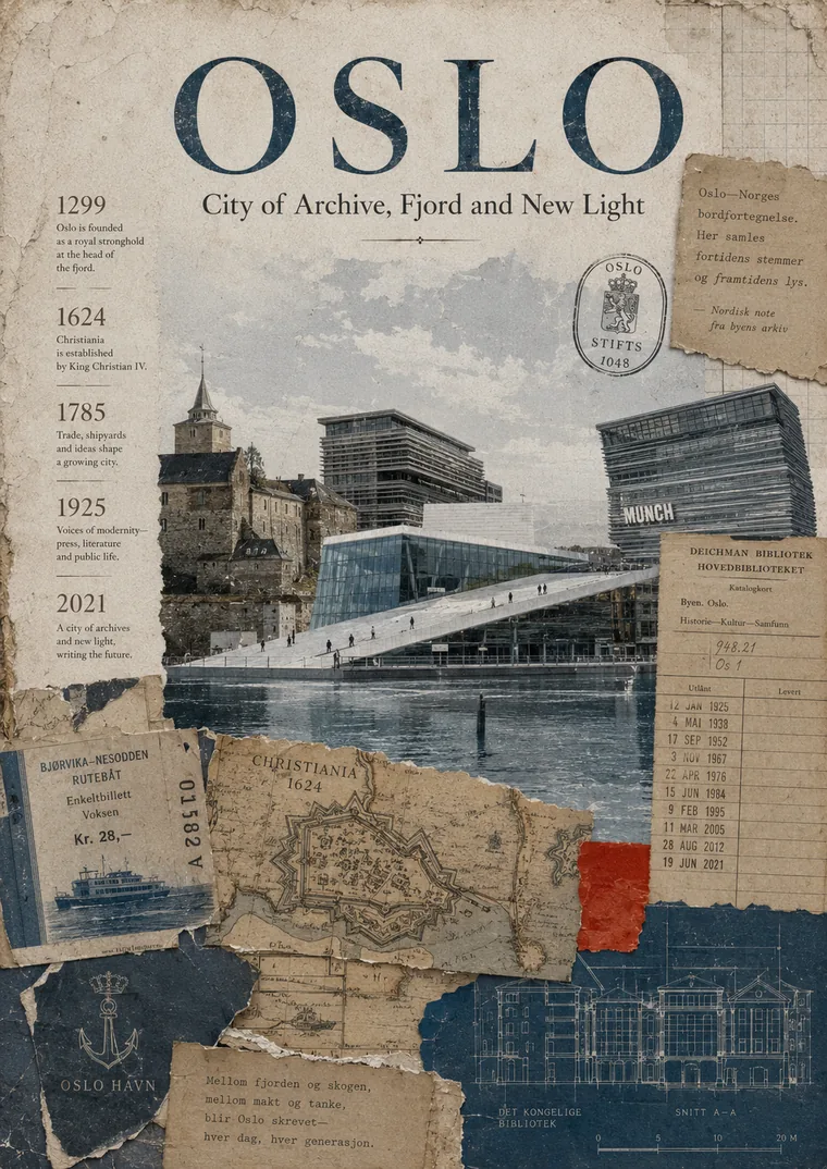 Oslo — Collage mit Opernhaus, MUNCH und Akershus