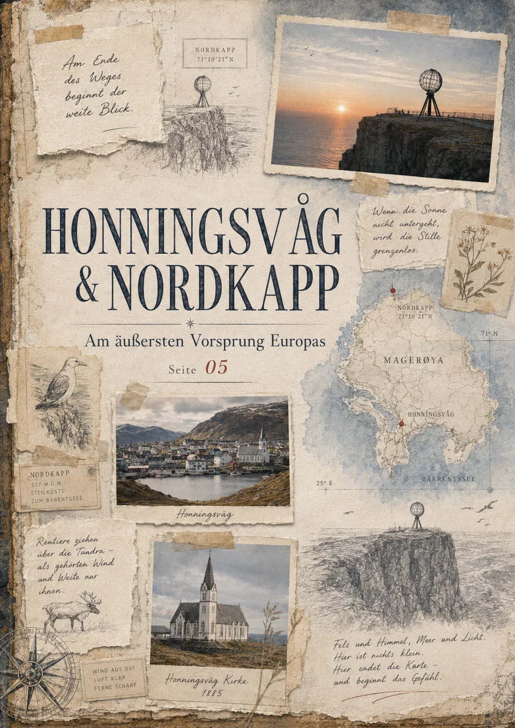Nordkap Fieldbook · Scrapbook-Karte mit Magerøya-Notizen