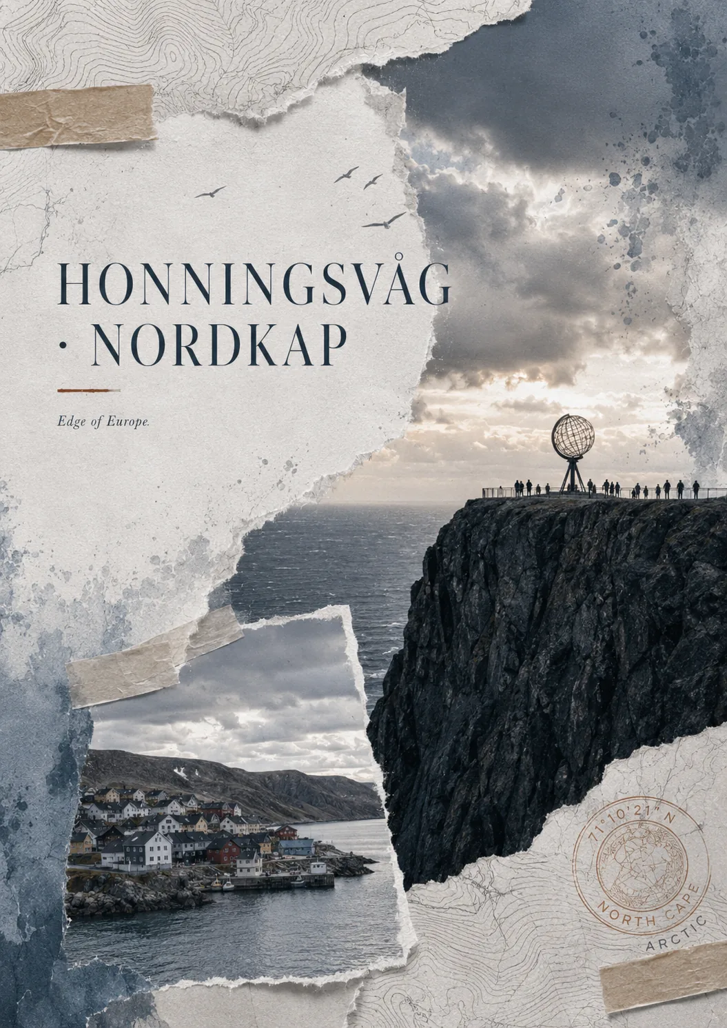 Honningsvåg / Nordkap — Scrapbook-Cover mit Magerøya, Plateau und Wind-Notizen