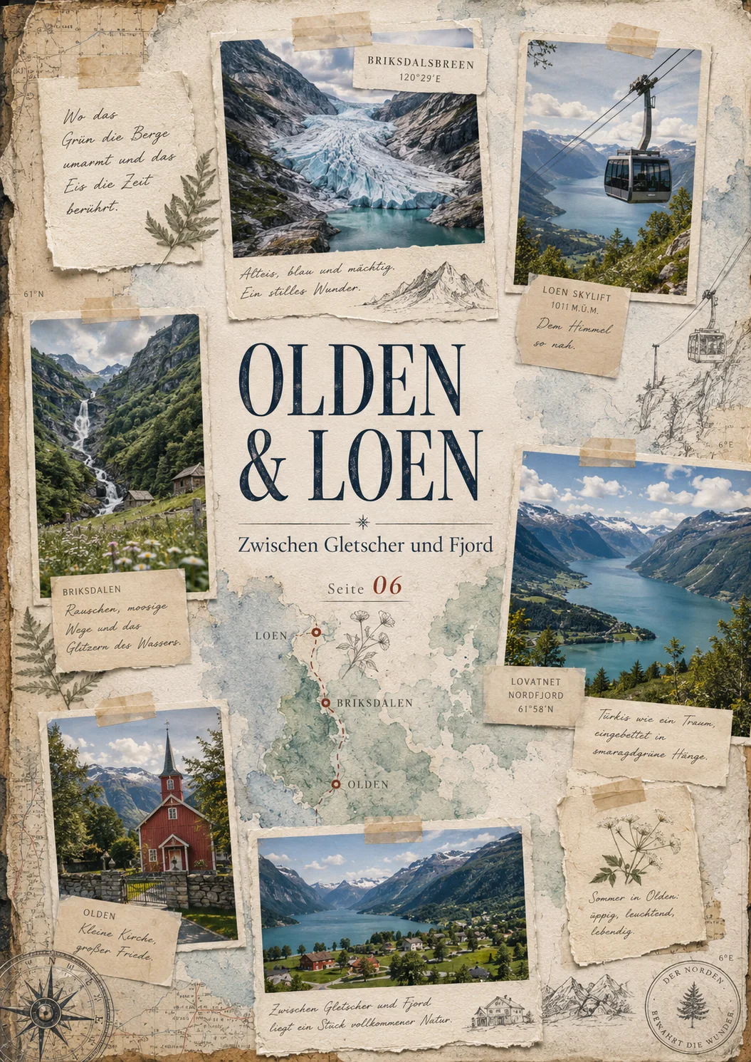 Olden Fieldbook · Scrapbook-Karte mit Gletscher- und Tal-Notizen